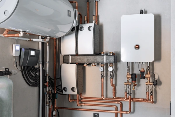 Neatly installed copper pipework on a workshop board